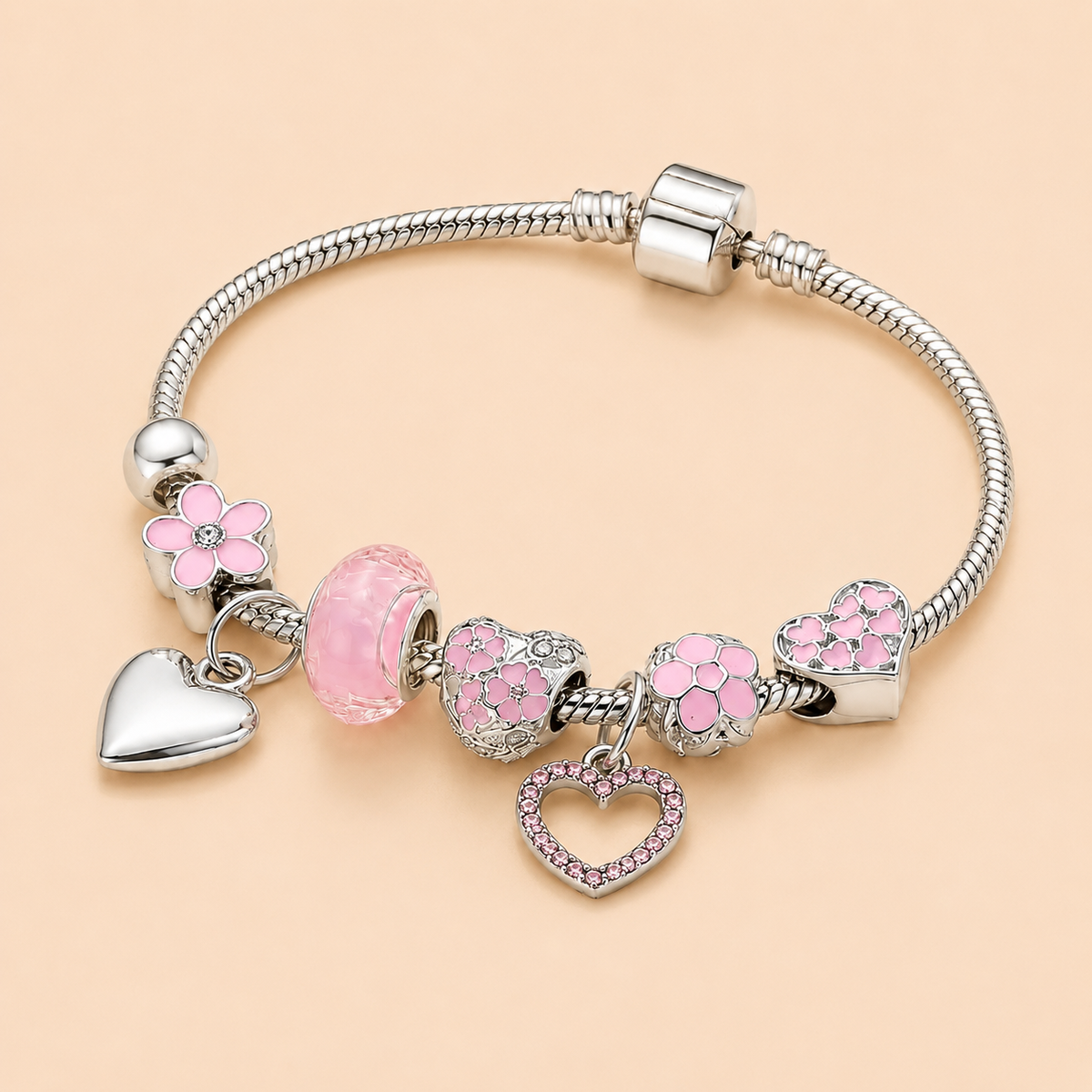 Pulsera Berloques Rosa Romántica