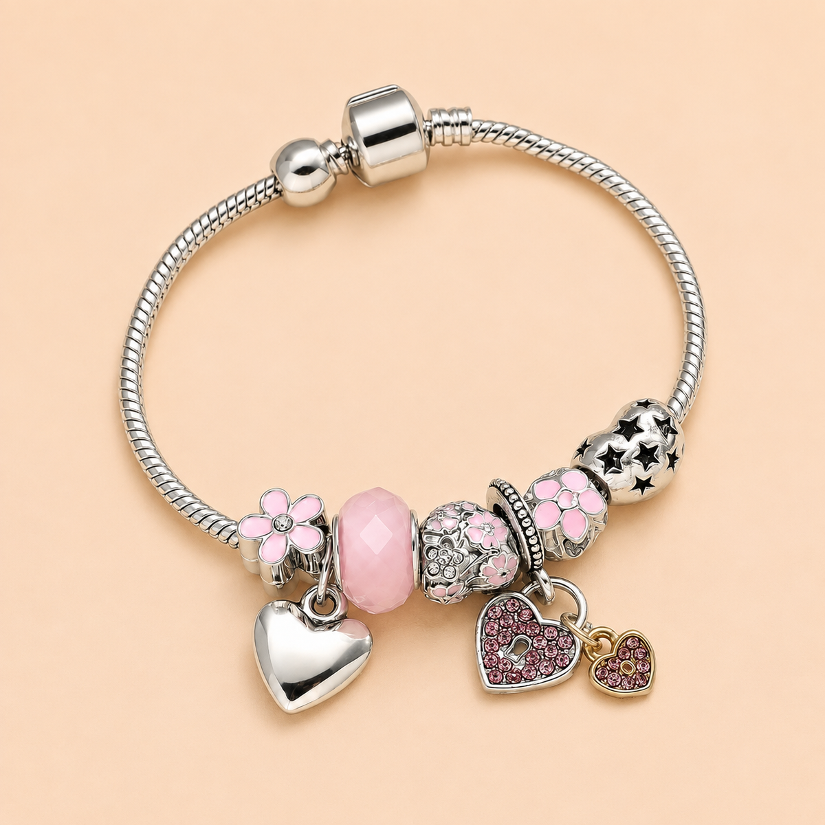 Pulsera Berloques Rosa Romántica