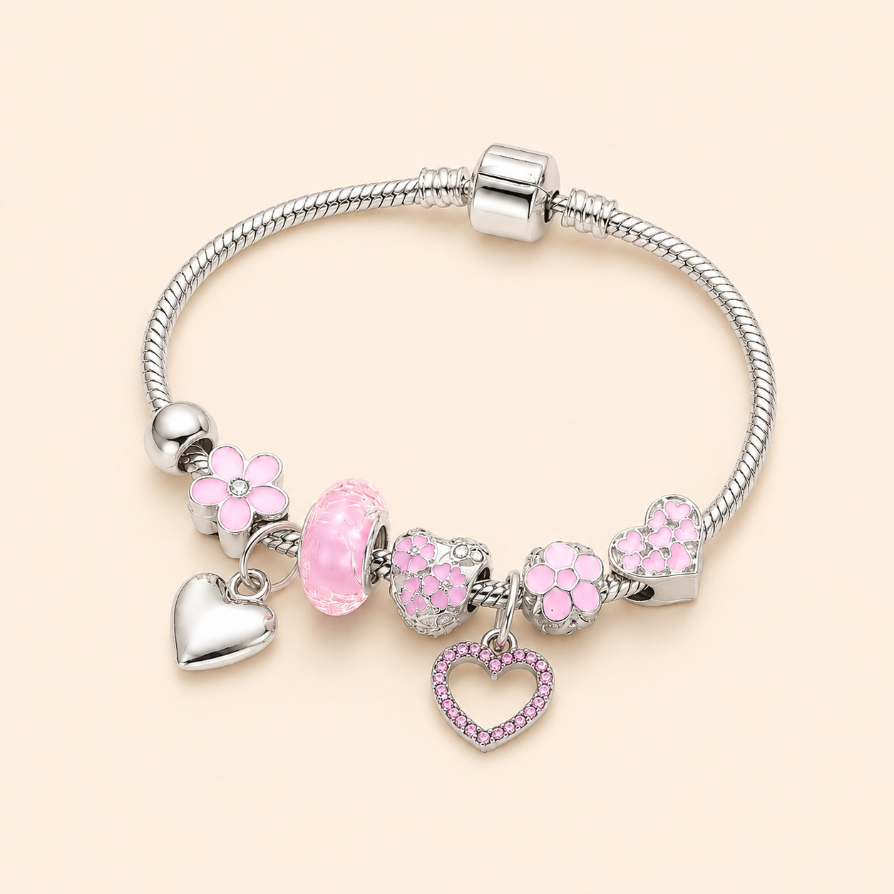 Pulsera Berloques Rosa Romántica