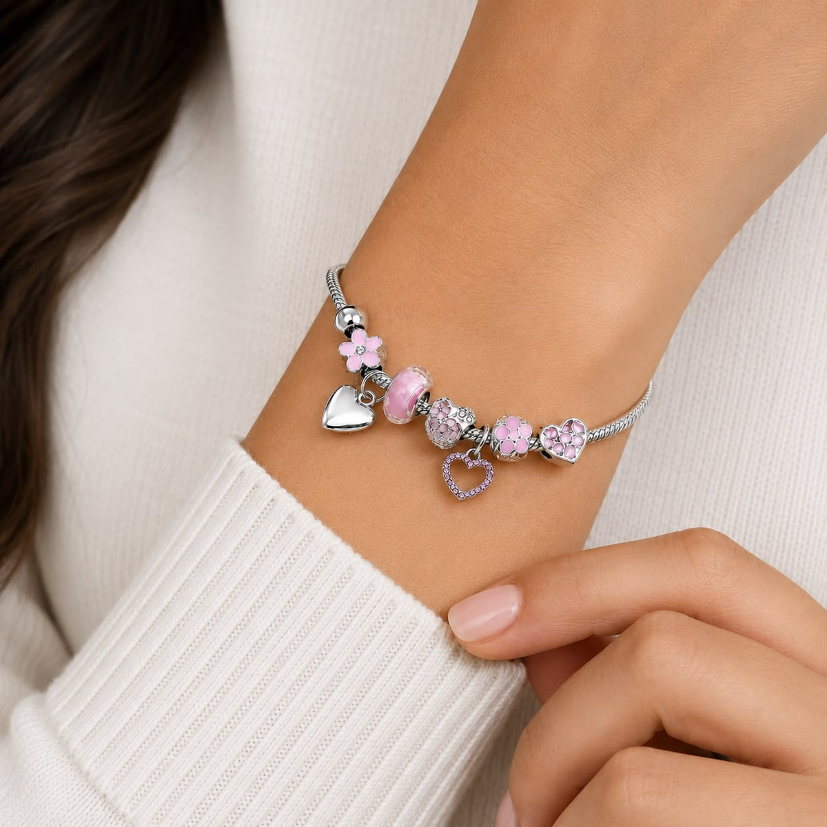 Pulsera Berloques Rosa Romántica