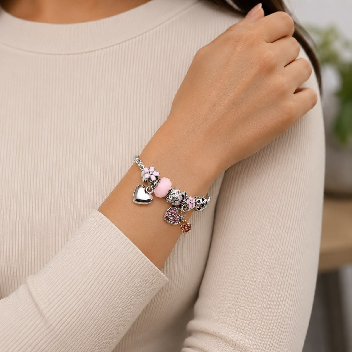 Pulsera Berloques Rosa Romántica