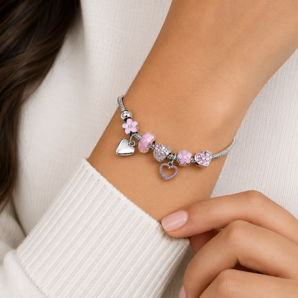 Pulsera Berloques Rosa Romántica